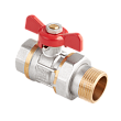 Кран-американка шаровой, AquaHit, 3/4", НВ, PN 25, ручка-бабочка, с полусгоном