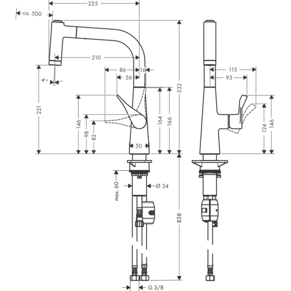 смеситель для кухни hansgrohe metris m71 14834000. хром