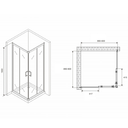 душевой уголок abber schwarzer diamant 90x90 ag020905 профиль хром стекло прозрачное