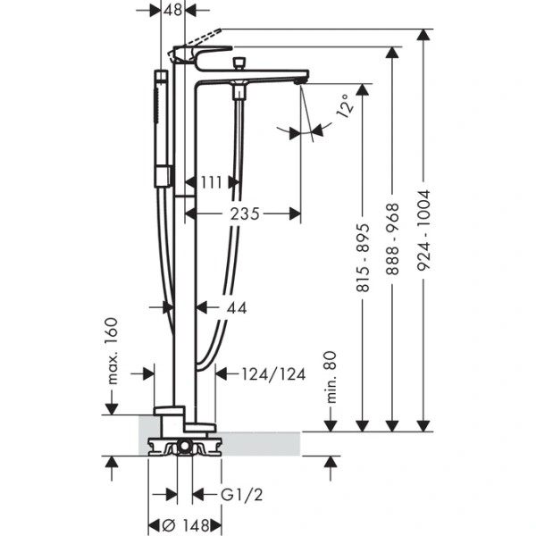 смеситель напольный для ванны hansgrohe metropol 74532000