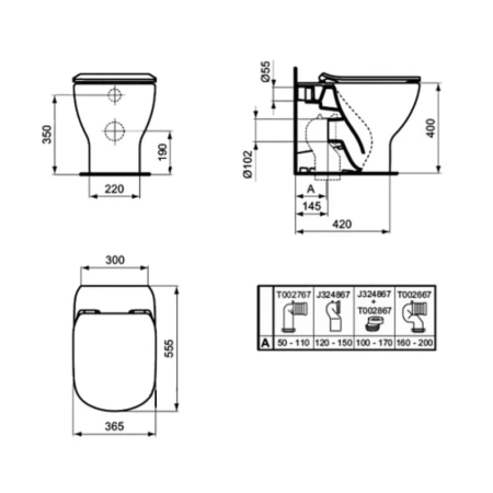 унитаз приставной ideal standard tesi aquablade t007701