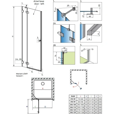 душевая дверь radaway essenza pro white dwj 80 left 10099080-04-01l прозрачное