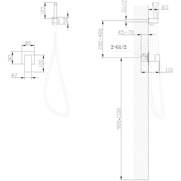 гигиенический душ abber daheim af8225w со смесителем, белый матовый