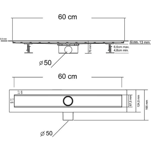 душевой лоток vincea optima-s 60 say.603.60.s.u под плитку