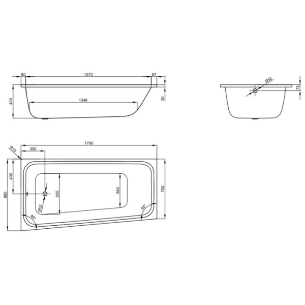стальная ванна bette space m 1131-000 170х90 см белая