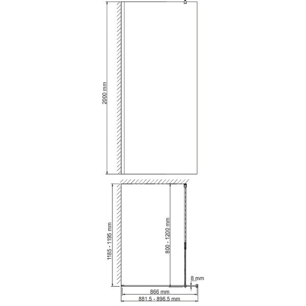 душевая перегородка wasserkraft abens 20w39 90 см, профиль черный