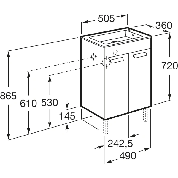 тумба с раковиной белый глянец 50,5 см roca debba zru9302710 + 32799j00y