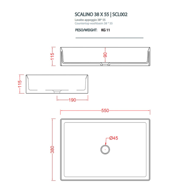 artceram scalino раковина 55х38см., накладная, без отв., без слив перелива, цвет: matera