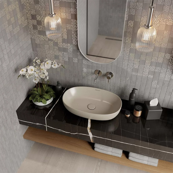 Раковина накладная Kerama Marazzi Plaza PLR.wb.60\SAN 60х37см., с 1 отв., цвет: песочная матовая