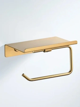 держатель для туалетной бумаги с полочкой shevanik sg5705g-1, золотой сатин