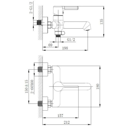 смеситель для ванны haiba hb60814-7 цвет черный матовый