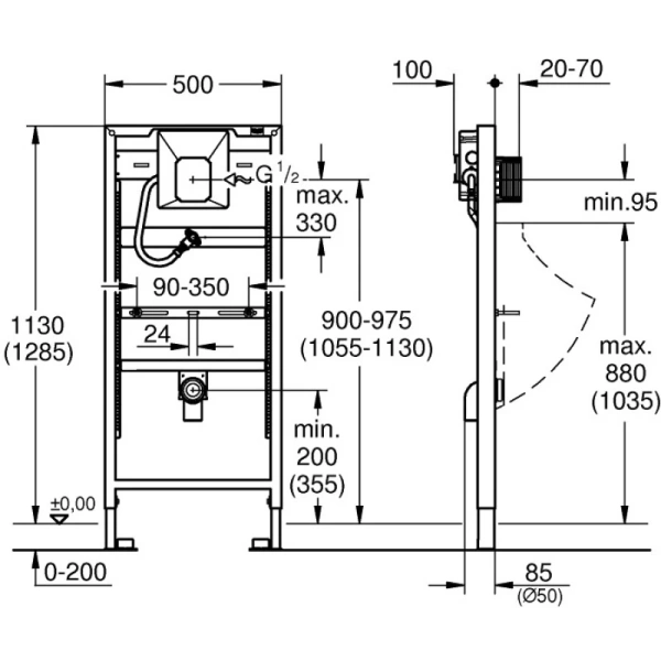 монтажный элемент для писсуара grohe rapid u 38786001