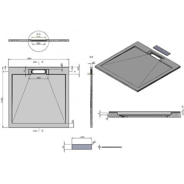 душевой поддон из искусственного камня esbano luxe esp-lx119b 110x90 esplx 119b черный матовый