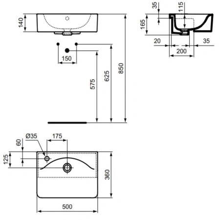 раковина 50х36 см ideal standard connect cube e779401