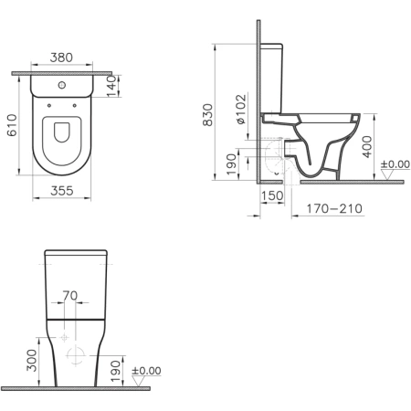 унитаз-компакт vitra zentrum, с функцией биде, сиденье микролифт, 9012b003-7226