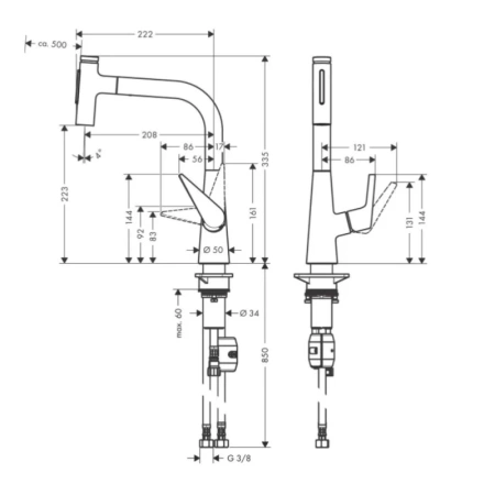 смеситель для кухни hansgrohe talis select m51 72824000, хром