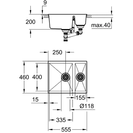 кухонная мойка grohe k500 черный 31648ap0