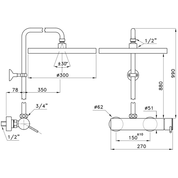 stella stella lucilla душевой комплект 3283/301-300: смеситель, штанга+верхний душ 300мм, цвет: хром