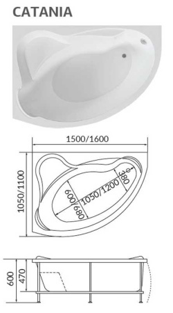 акриловая ванна 1marka catania 160x110 l, 01кт1610л без гидромассажа