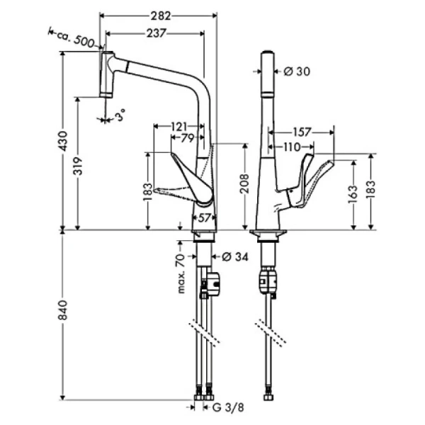 смеситель для кухни hansgrohe metris m71 14820000, хром