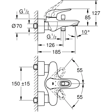 комплект смесителей (3 в 1) grohe eurostyle new 124416