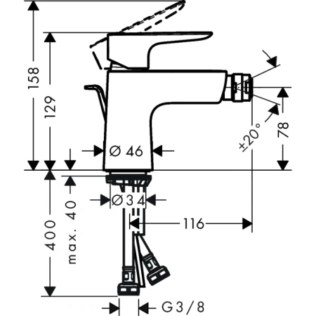 смеситель hansgrohe talis e 71720340 для биде, с донным клапаном, шлифованный черный хром