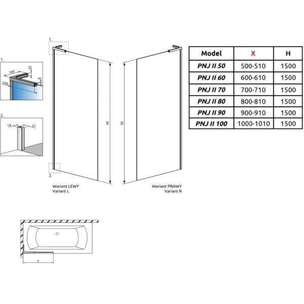 шторка для ванны radaway modo sl white pnj ii 50 left 10316050-04-01l прозрачное