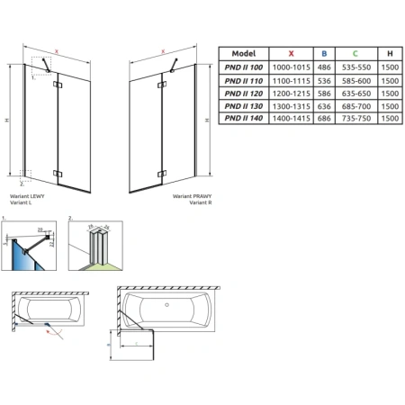 шторка для ванны radaway essenza pnd ii 120 right 110002120-01-01r прозрачное