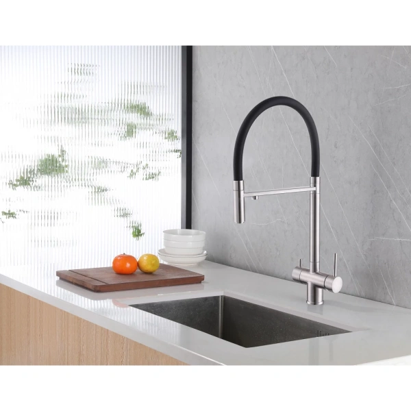 смеситель для кухни с подключением к фильтру abber wasser kreis af81141, цвет хром/ черный