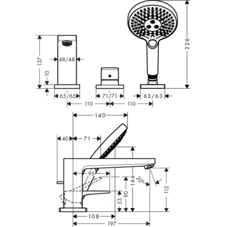 смеситель на борт ванны hansgrohe metropol 74551000