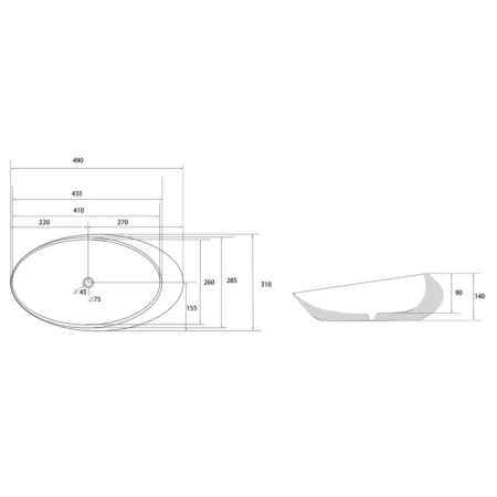 раковина 49x31 см abber bequem ac2107mb, цвет черный матовый