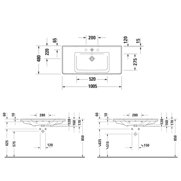 раковина duravit d-neo накладная 1005х480 мм, с переливом, без отв. под смеситель, цвет: белый