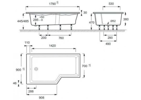акриловая ванна jacob delafon bain douche neo 170x90 l e6d002l-00 без гидромассажа