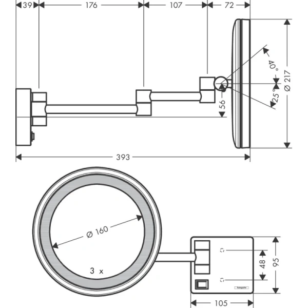 Косметическое зеркало x 3 Hansgrohe AddStoris 41790140