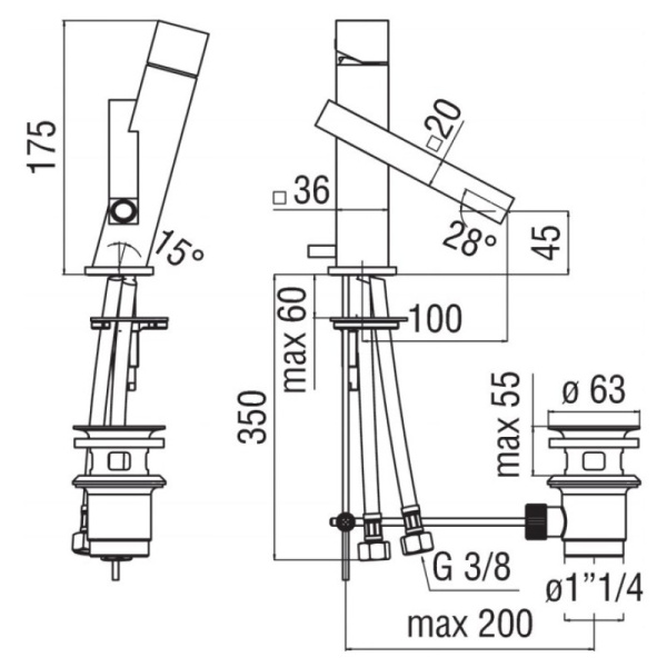 смеситель для раковины nobili tower tw00118/1 cr