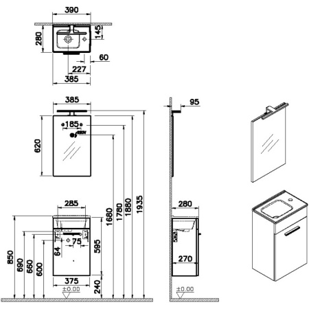 комплект мебели для ванной vitra mia 39 75022 цвет белый глянец