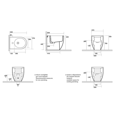 биде напольное 53 см kerasan flo 312601, приставное, 1 отв., цвет: белый