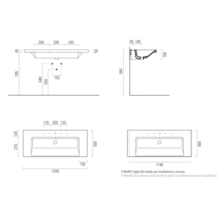 раковина gsi norm 8626111 подвесная, 120x50 см, bianco lucido (белый глянец)