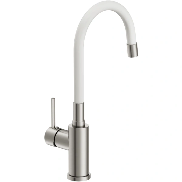 смеситель для кухни cersanit melar a68236 с гибким изливом, сатин/белый