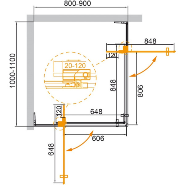 душевой уголок 100-110x80-90 cezares slider-ah-2-80/90-100/110-c-nero прозрачное