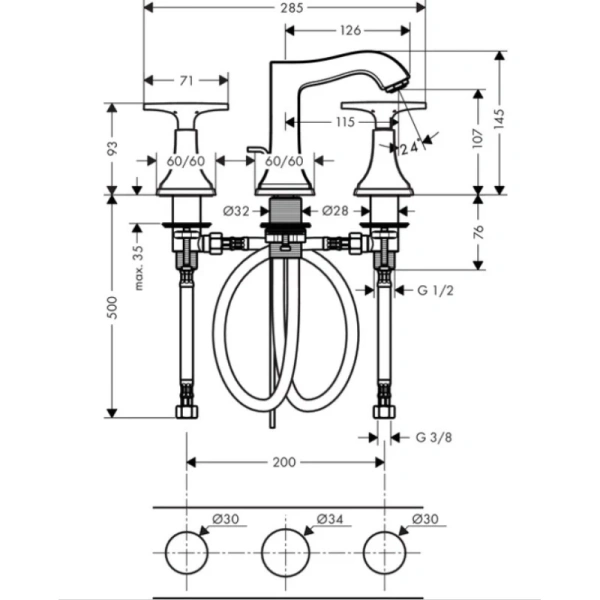 смеситель для раковины с донным клапаном hansgrohe metropol classic 31306000