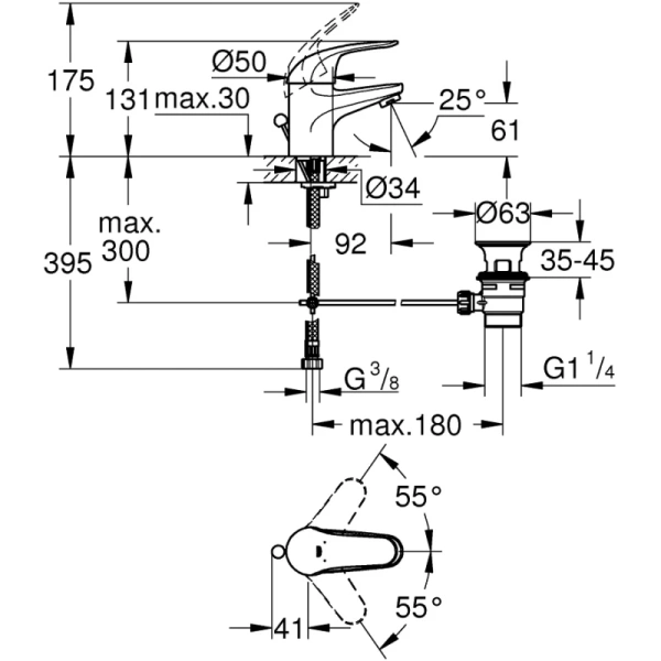 смеситель для раковины с донным клапаном grohe euroeco 23262000