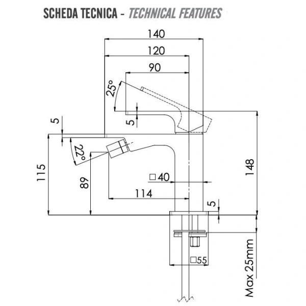 смеситель remer absolute au22np для биде, без донного клапана, никель
