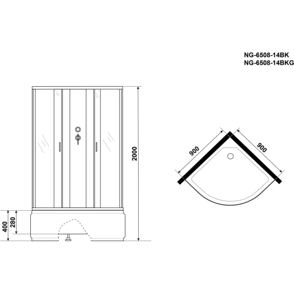 душевая кабина niagara classic 90x90 ng-6508-14bkg с гидромассажем