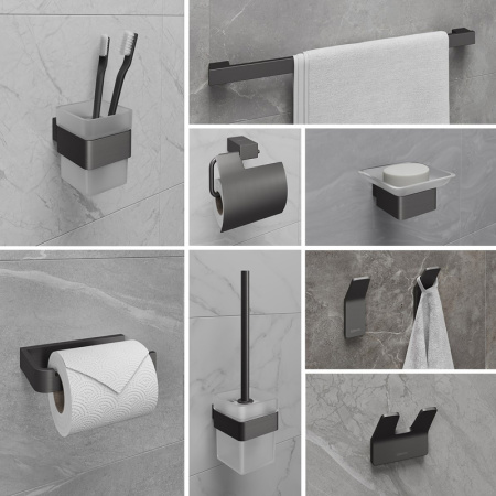 держатель туалетной бумаги lemark smooth line 9726012 с крышкой графит