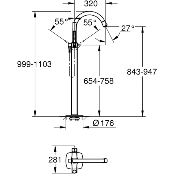смеситель напольный для ванны grohe grandera 23318ig0