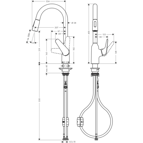 смеситель для кухни hansgrohe focus m42 71800800, сталь