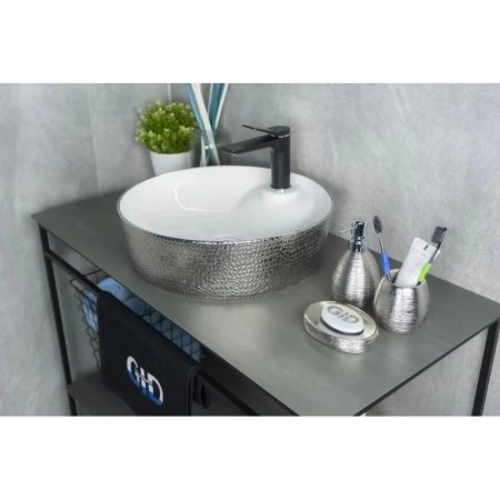 раковина в ванную накладная 43 см ceramalux d1306h021 белый, серебро