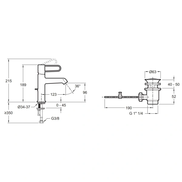 смеситель для раковины jacob delafon odeon rive gauche e21028-gld-cp с донным клапаном цвет хром, ручка золотая