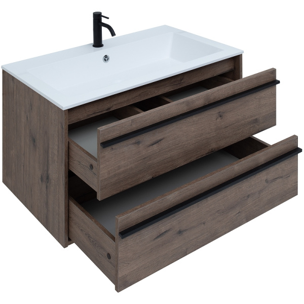 тумба с раковиной aquanet lino 90 271950 подвесная дуб веллингтон